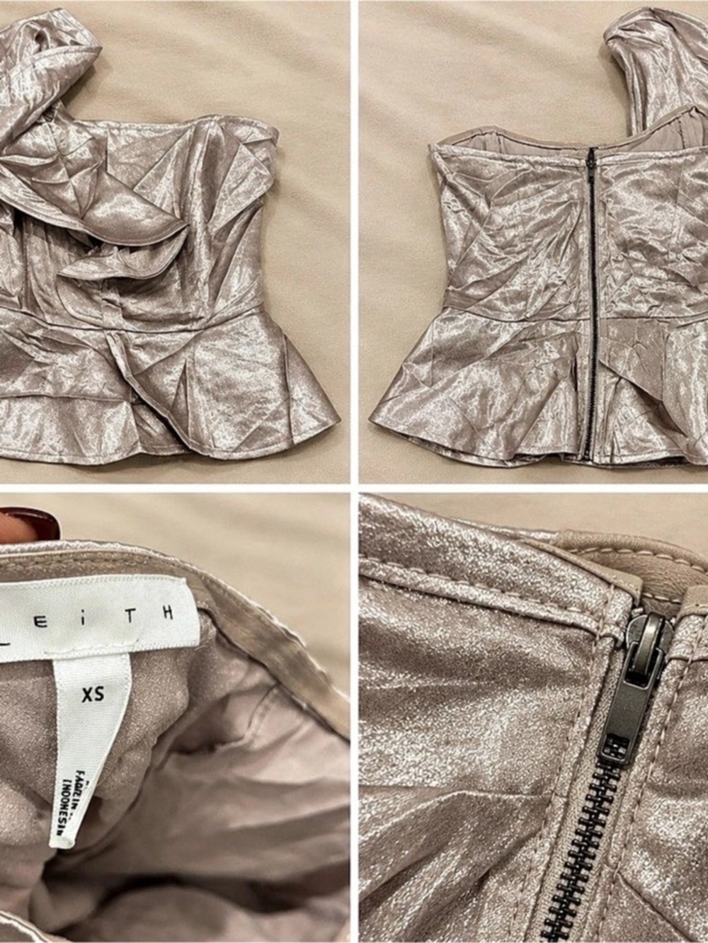 LEITH Metallic Peplum Blouse in Pink Size XS Like New